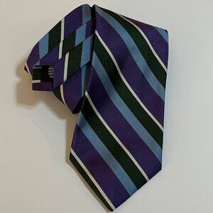 Land's End Vintage Silk Repp Tie Silk Made in USA Purple Green Blue Diag Striped
